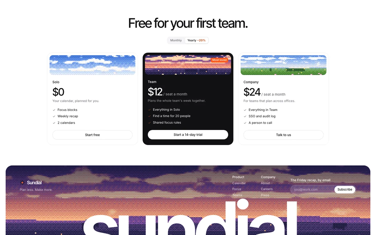Saved reference: pricing and a pixel-art footer